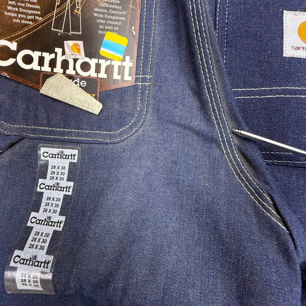 Carhartt B03 DNM Mens 28x30 Denim Work Dungaree Carpenter Jeans Dark Wash Blue